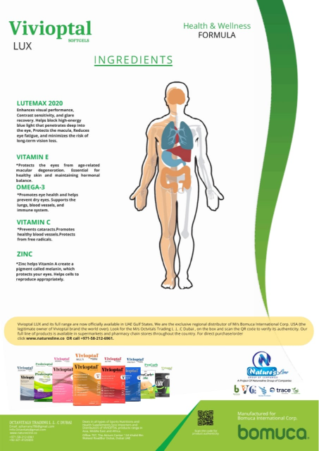 Vivioptal LUX multivitamin bottle showcasing premium European formulation for energy, immunity, and daily wellness support.