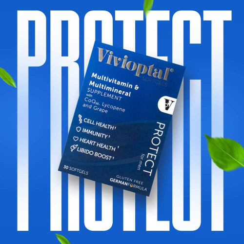 High-quality Vivioptal PROTECT (For Men) multivitamin supplement bottle for boosting energy, immunity, and overall men’s health.