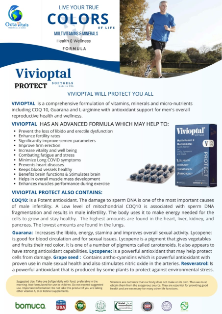 High-quality Vivioptal PROTECT (For Men) multivitamin supplement bottle for boosting energy, immunity, and overall men’s health.